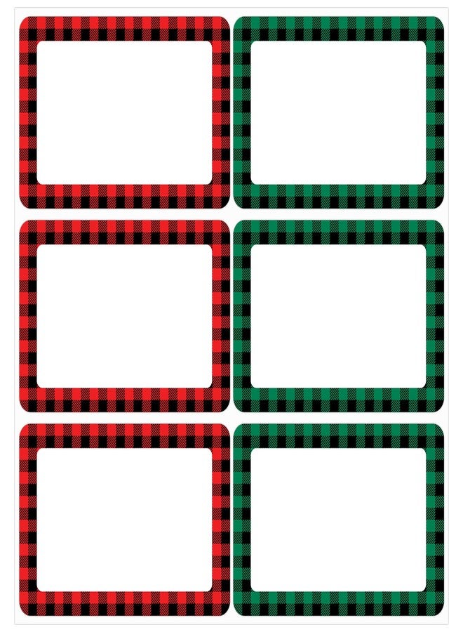 Lucleag 300 PCS Christmas Buffalo Plaid Name Tags Stickers, Red and Green Plaid Present Label Gift Tags for Packaging, School Name Tags for Classroom Organizing Supplies - Image 1